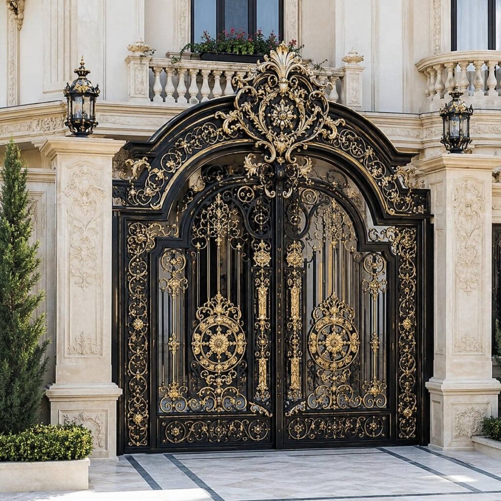 فروش درب حیاط مشکی طلایی فرفورژه در کرمان