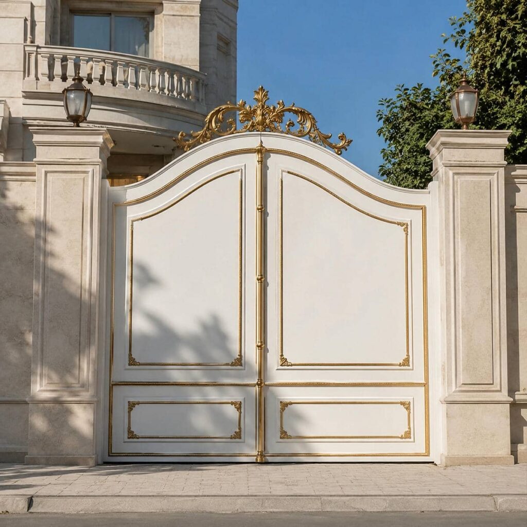 درب حیاط سفید طلایی برش لیزری برای نمای مدرن در کرمان