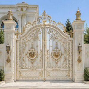 14 طرح درب ویلایی سفید طلایی نمای کلاسیک در کرمان