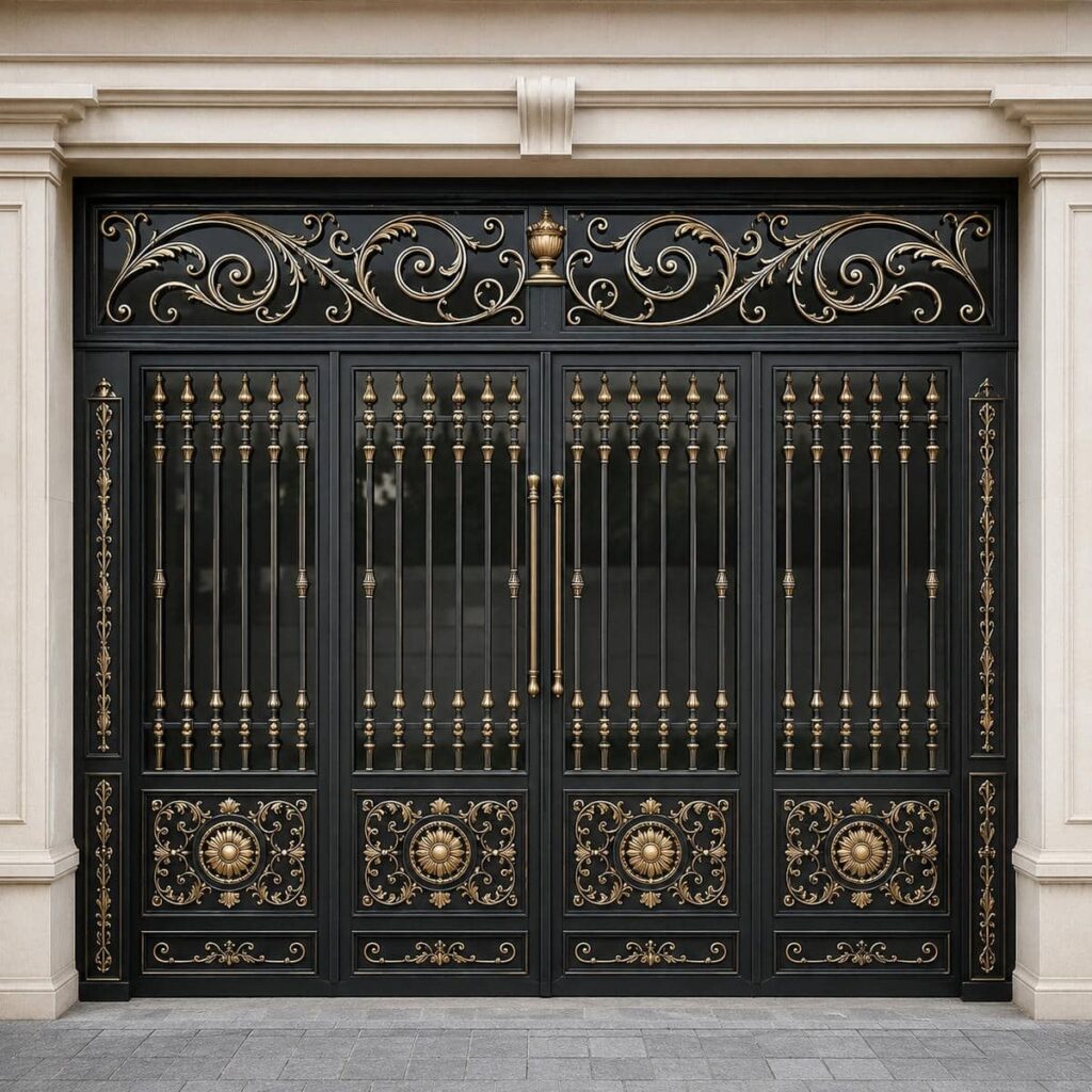اجرای درب پارکینگ حیاط لولایی با هماهنگی مسیر خودرو در کرمان