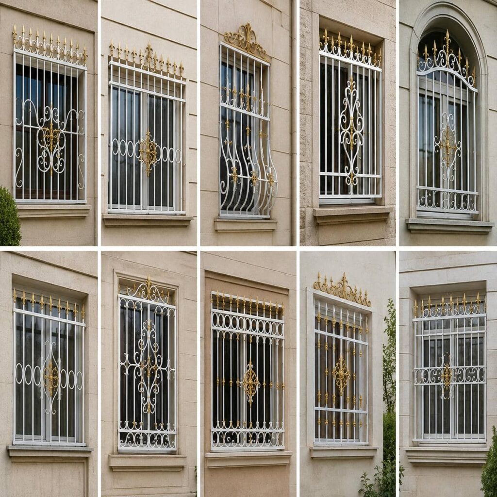 حفاظ پنجره قوسی کتیبه‌دار هندسی و متقارن در کرمان