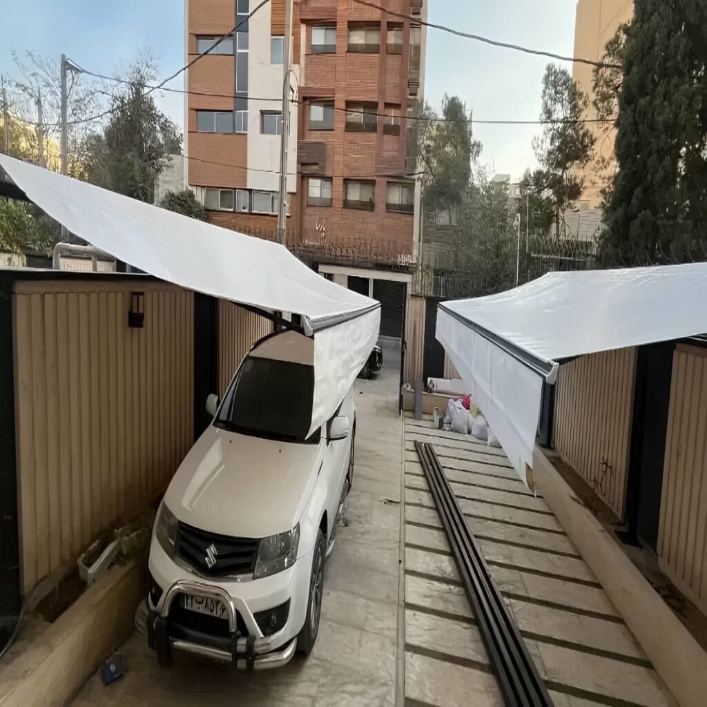 سایبان برقی بازویی کرمان فضای تجاری